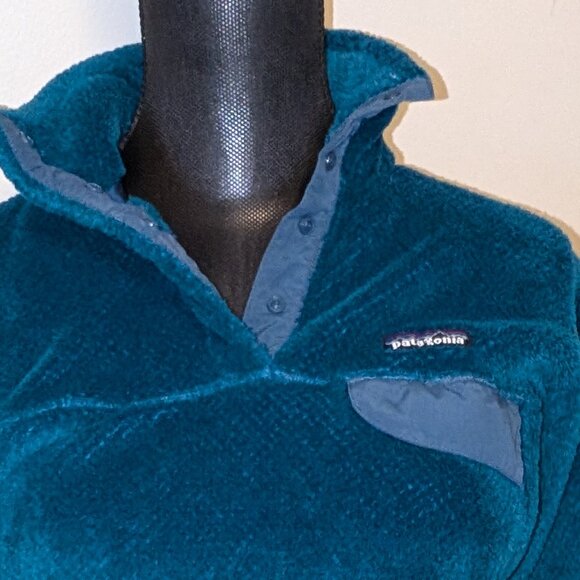 Patagonia Blue Polartec Fleece T-snap Deep Pile Synchilla Jacket Womens Size S - Picture 2 of 4